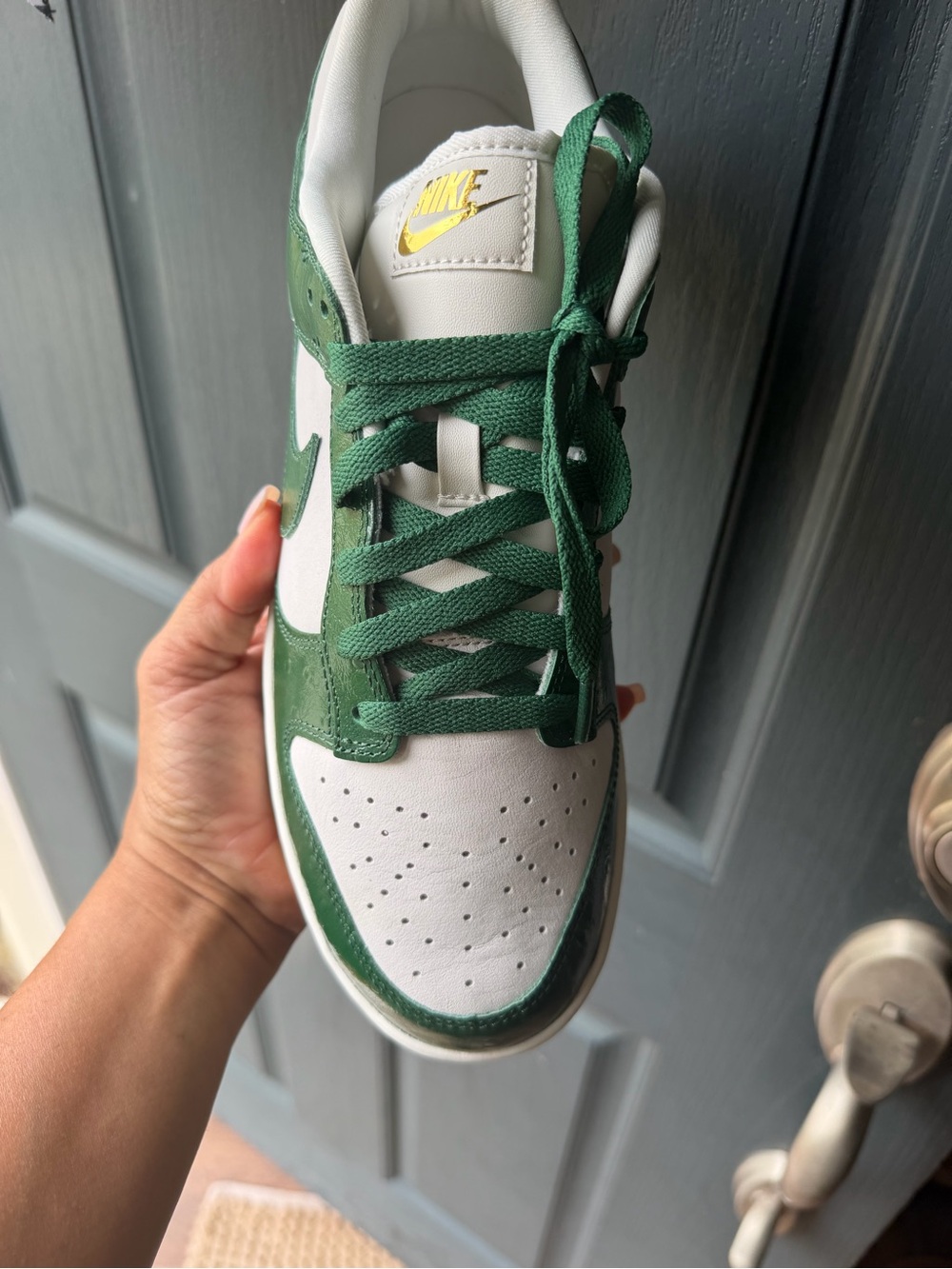 Nike Women’s Low-Top Sneaker - White, Green & Gold Accents